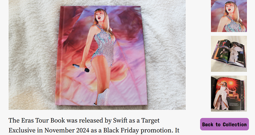 Preview image of Taylor Swift inspired collection site.