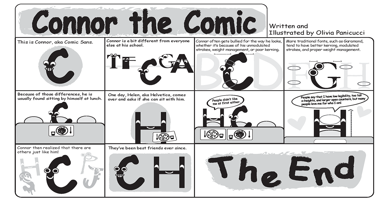 Full comic strip that discusses an origin story about the font, Comic Sans.
