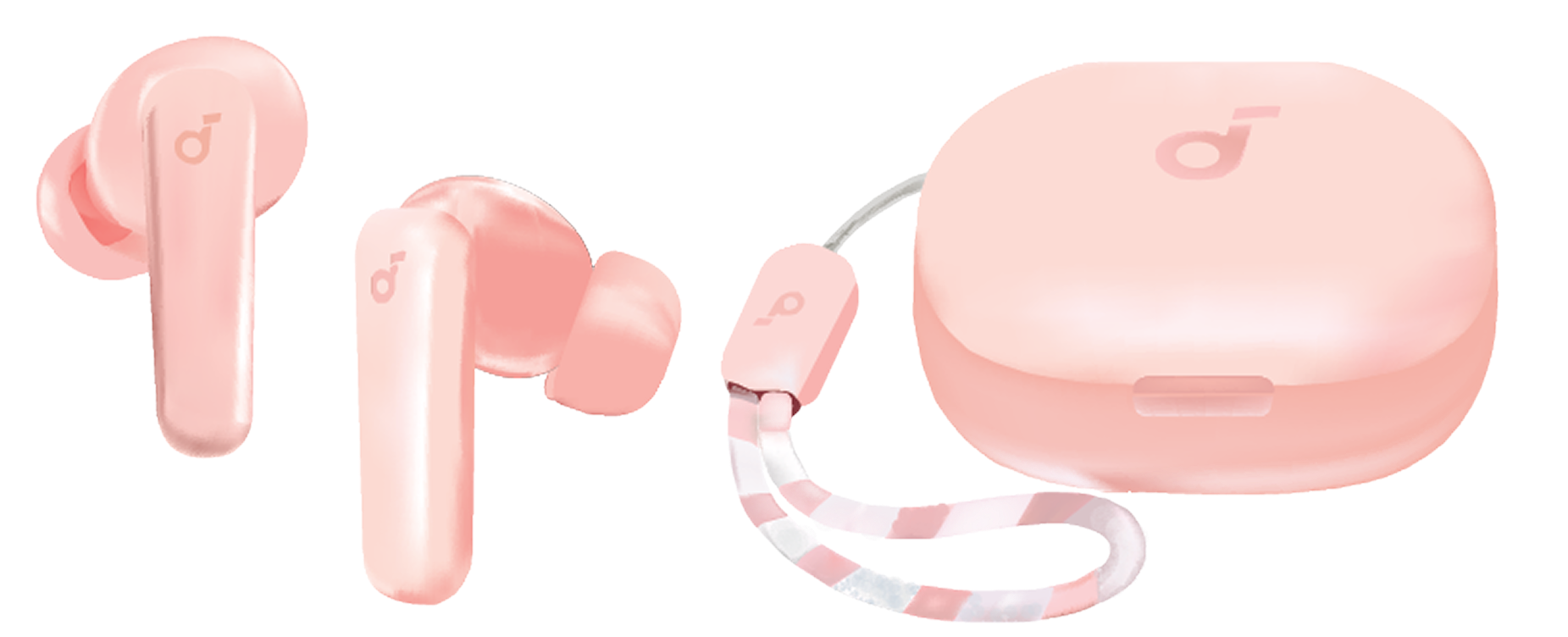 Technical illustration of Bluetooth earbuds.